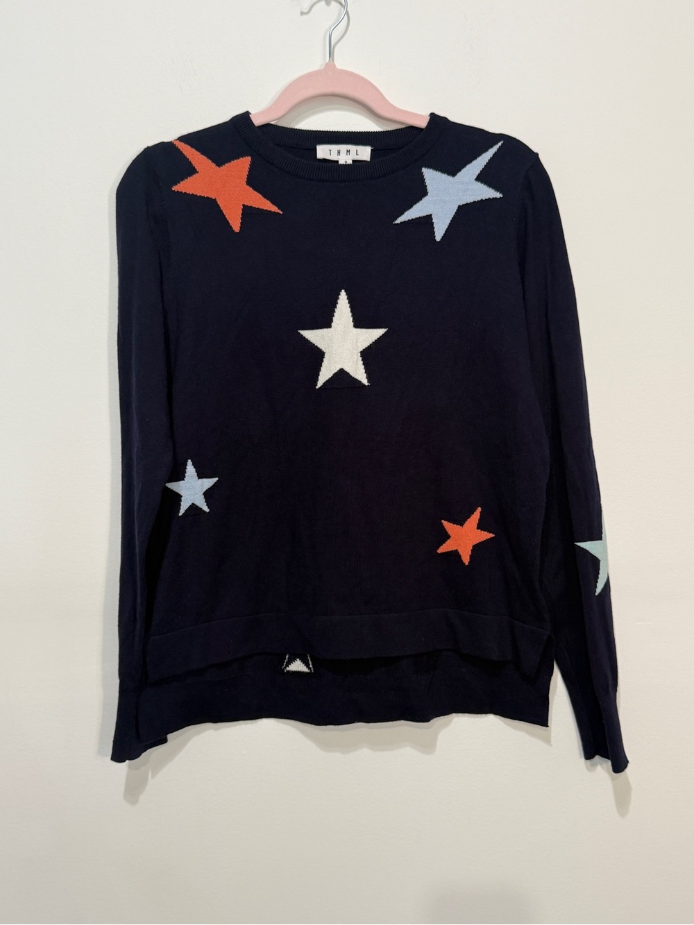 NWOT THML Navy Star Knit Sweater - Navy with White, Light Blue & Orange Stars
